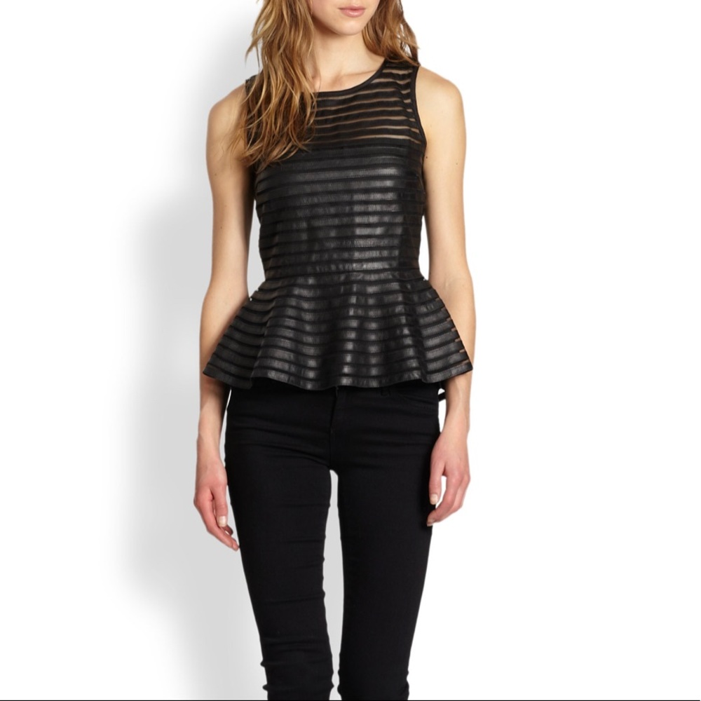 Parker genuine leather peplum top size S